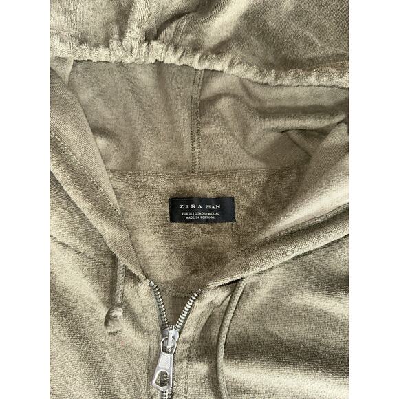 Zara Man Olive Green Zip Up Hoodie Sweatshirt Size XL Streetwear - Picture 4 of 7